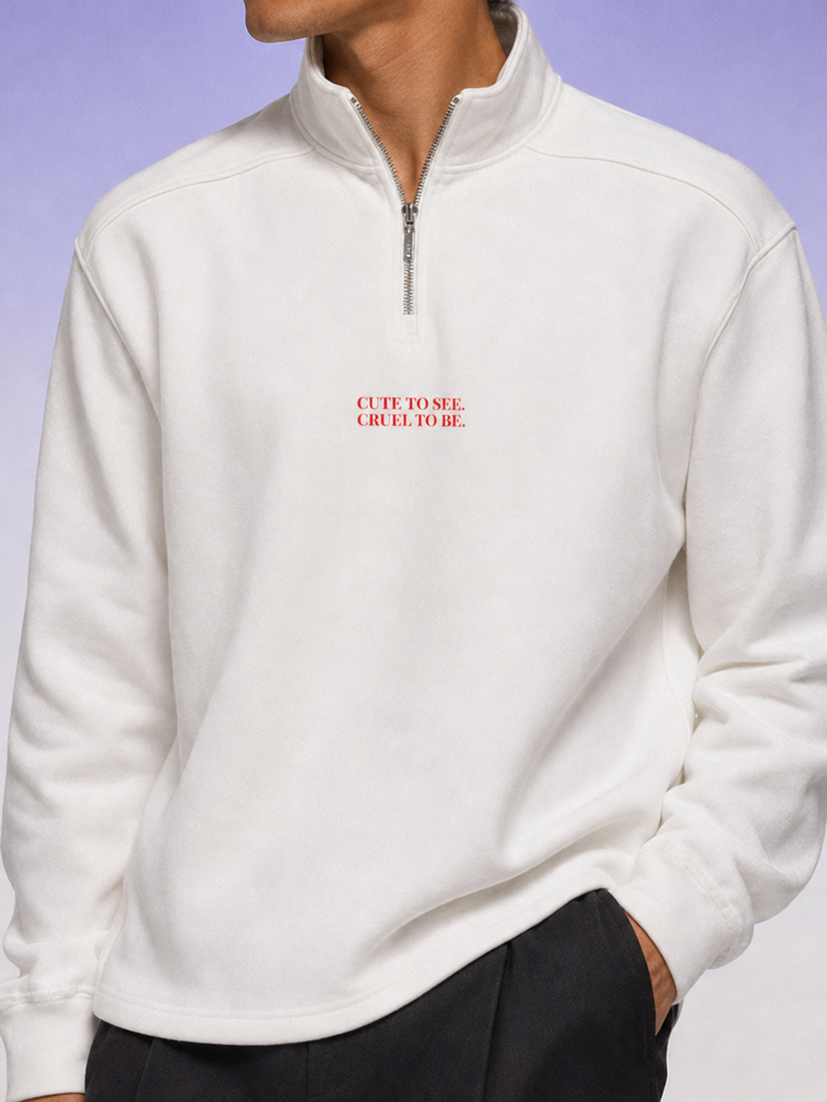 Cute To See Unisex Half-Zip Rolled Edge Fleece Sweatshirt ( Purple Eyes )