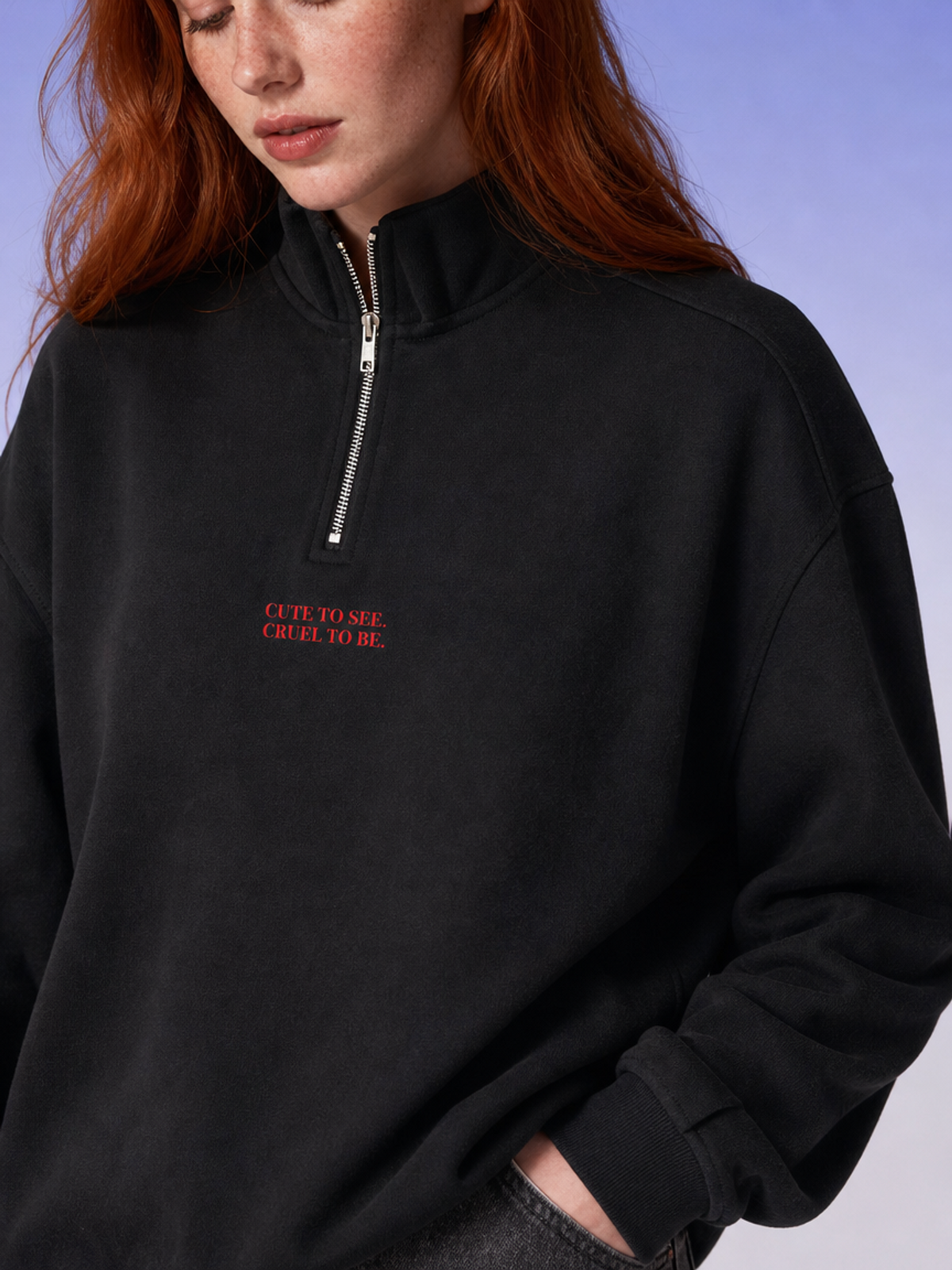 Cute To See Unisex Half-Zip Rolled Edge Fleece Sweatshirt ( Purple Eyes )