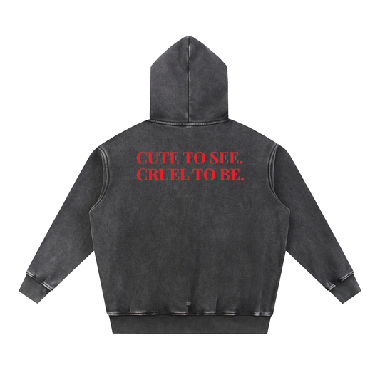 Cute To See Snow Wash Fleece Oversize Hoodie (Purple Eyes)