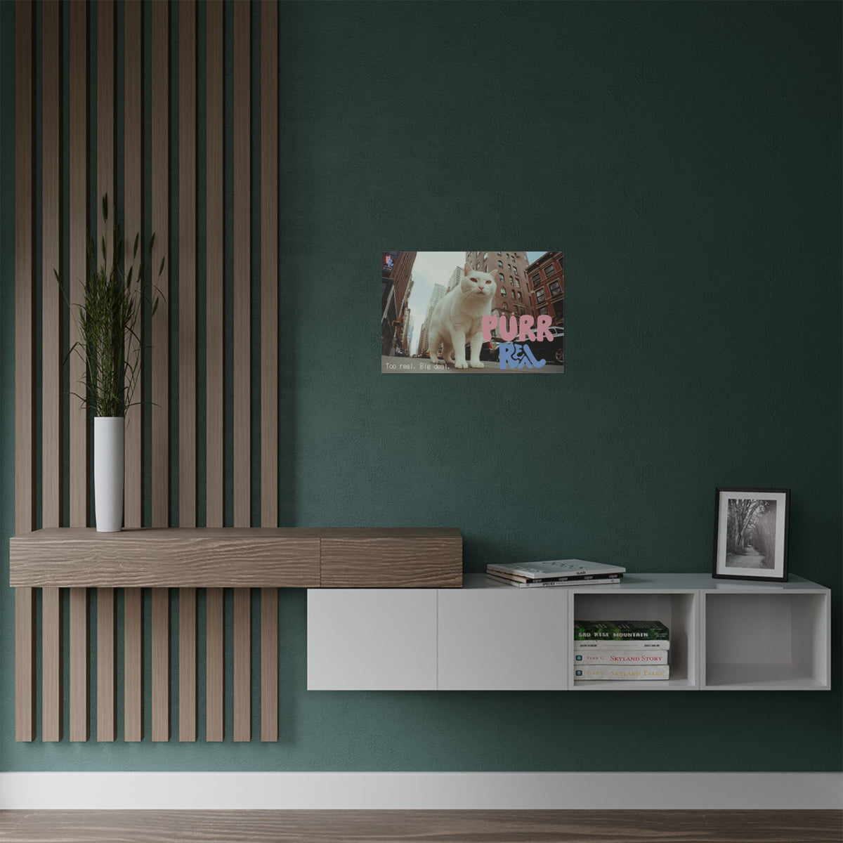 Cat Poster — “Purr Real” White Cat Saint Wall Art