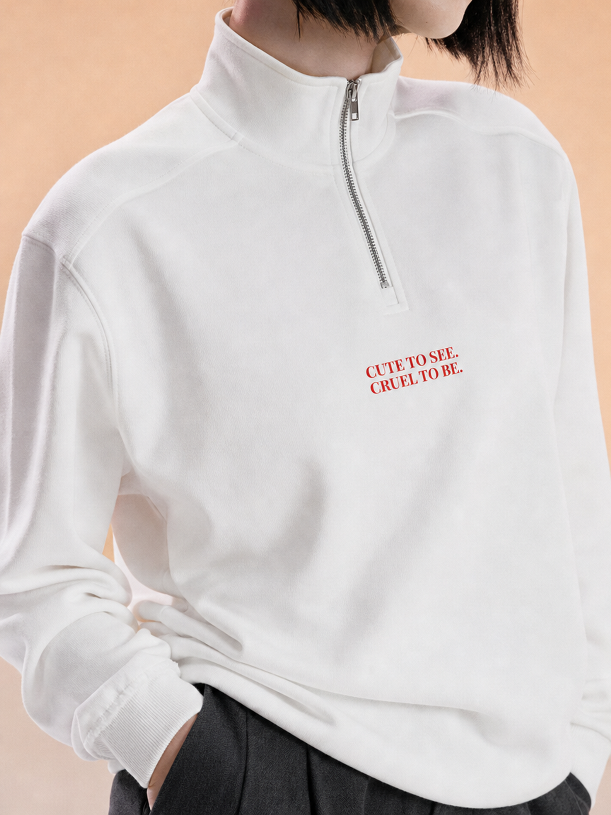 Cute To See Unisex Half-Zip Rolled Edge Fleece Sweatshirt ( Orange Eyes )