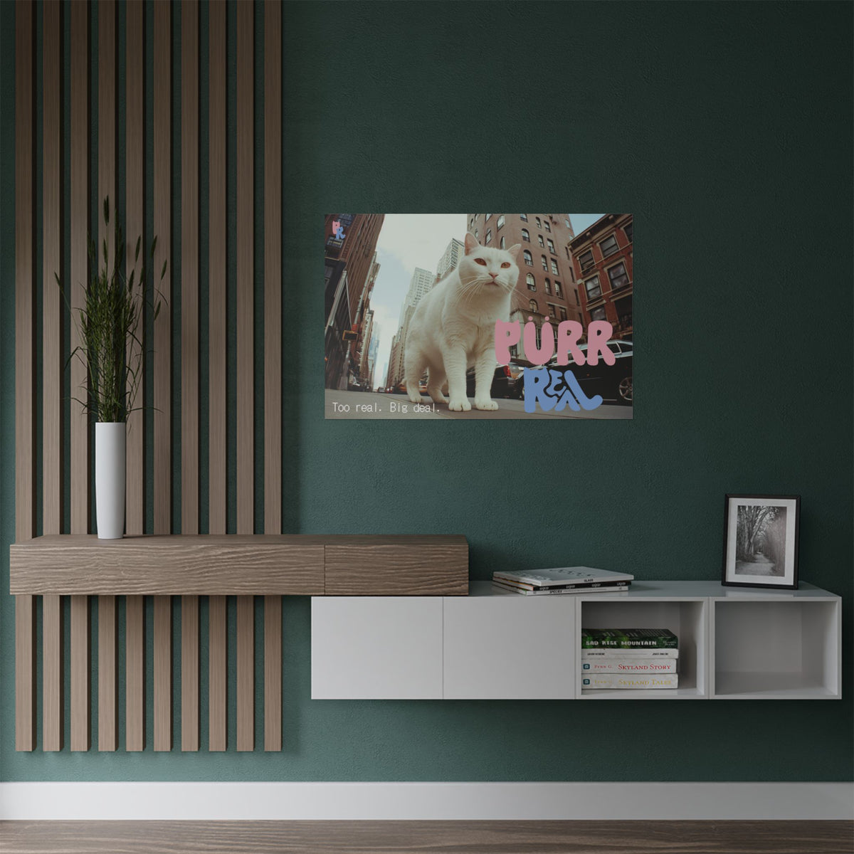 Cat Poster — “Purr Real” White Cat Saint Wall Art
