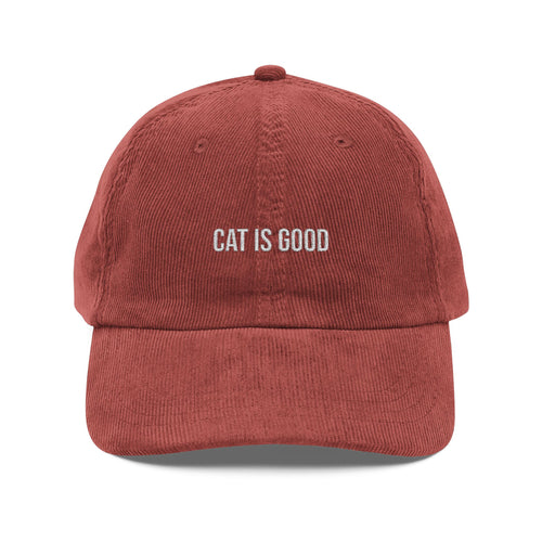 Cat Is Good Embroidered Corduroy Cap