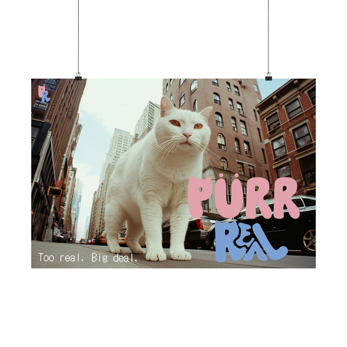 Cat Poster — “Purr Real” White Cat Saint Wall Art