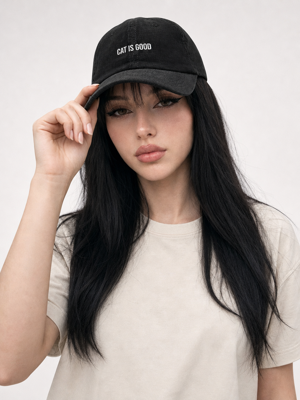 Cat Is Good Embroidered Corduroy Cap