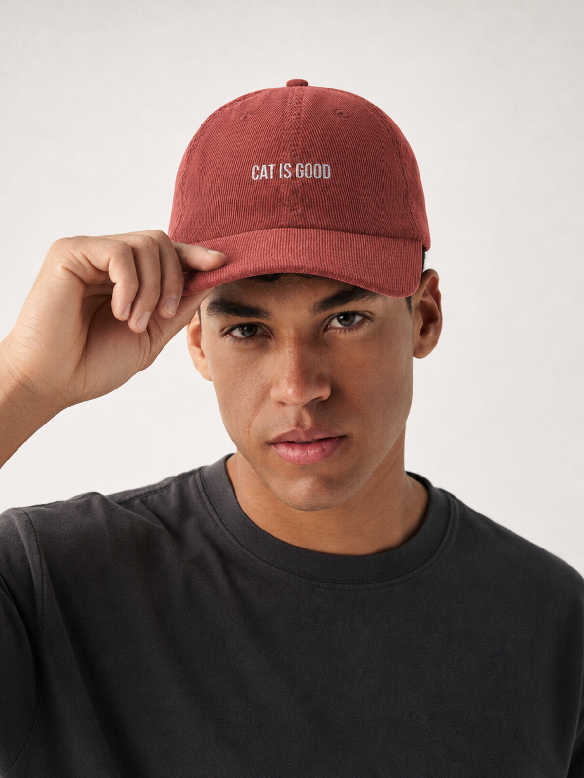 Cat Is Good Embroidered Corduroy Cap