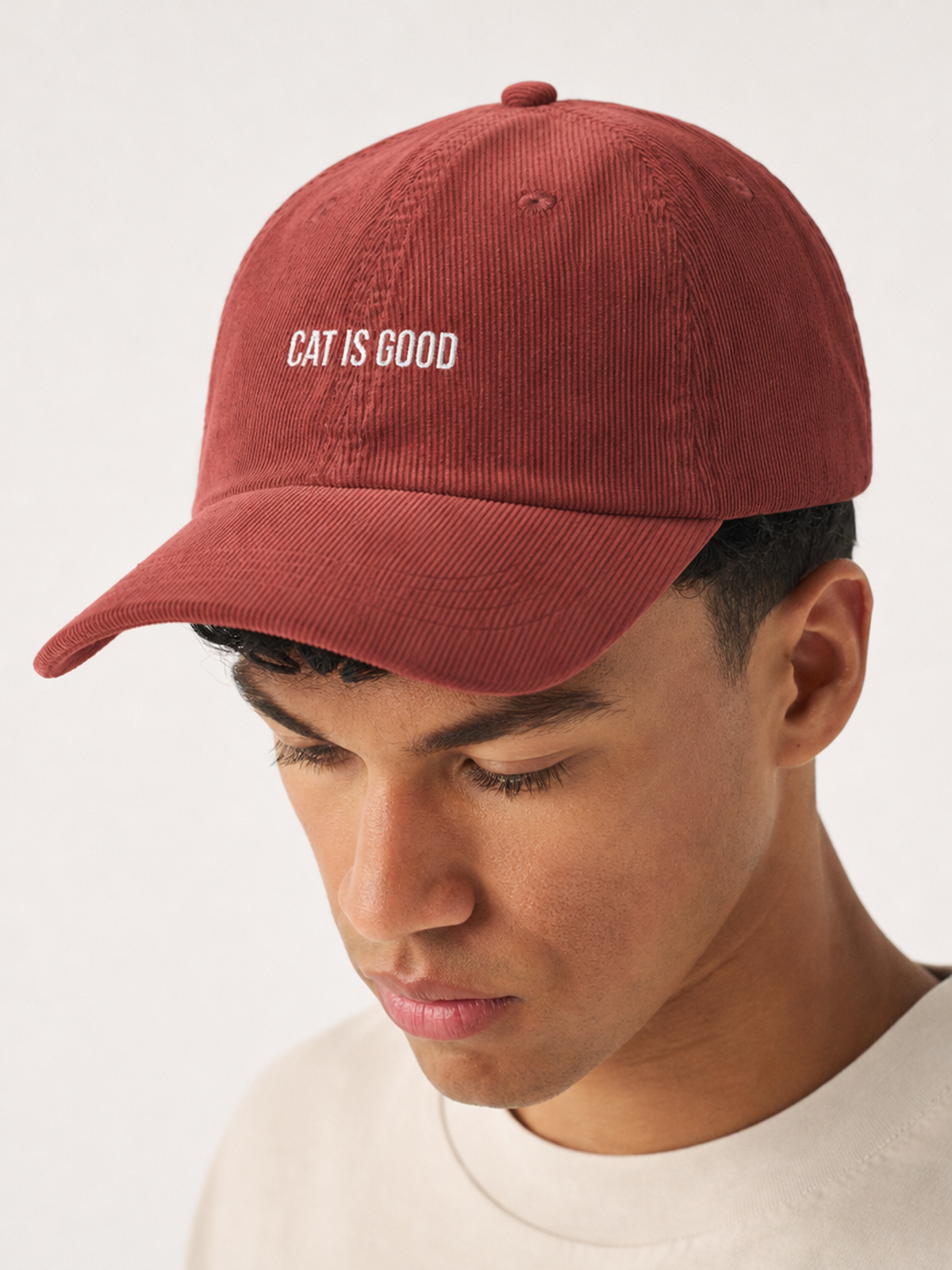 Cat Is Good Embroidered Corduroy Cap