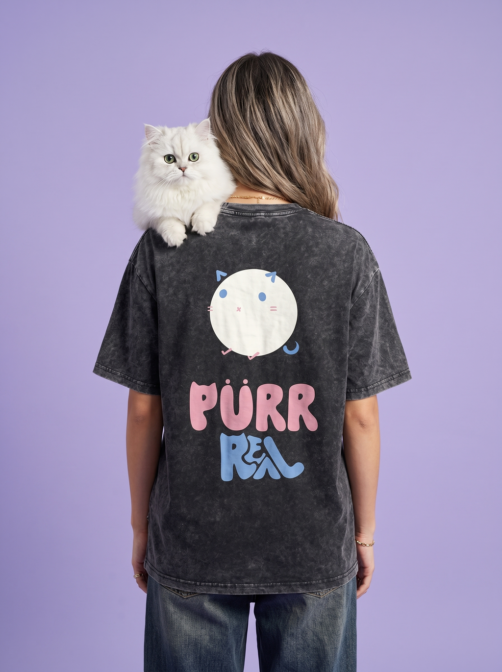 Purr Real Snow Washed Oversized T-Shirt
