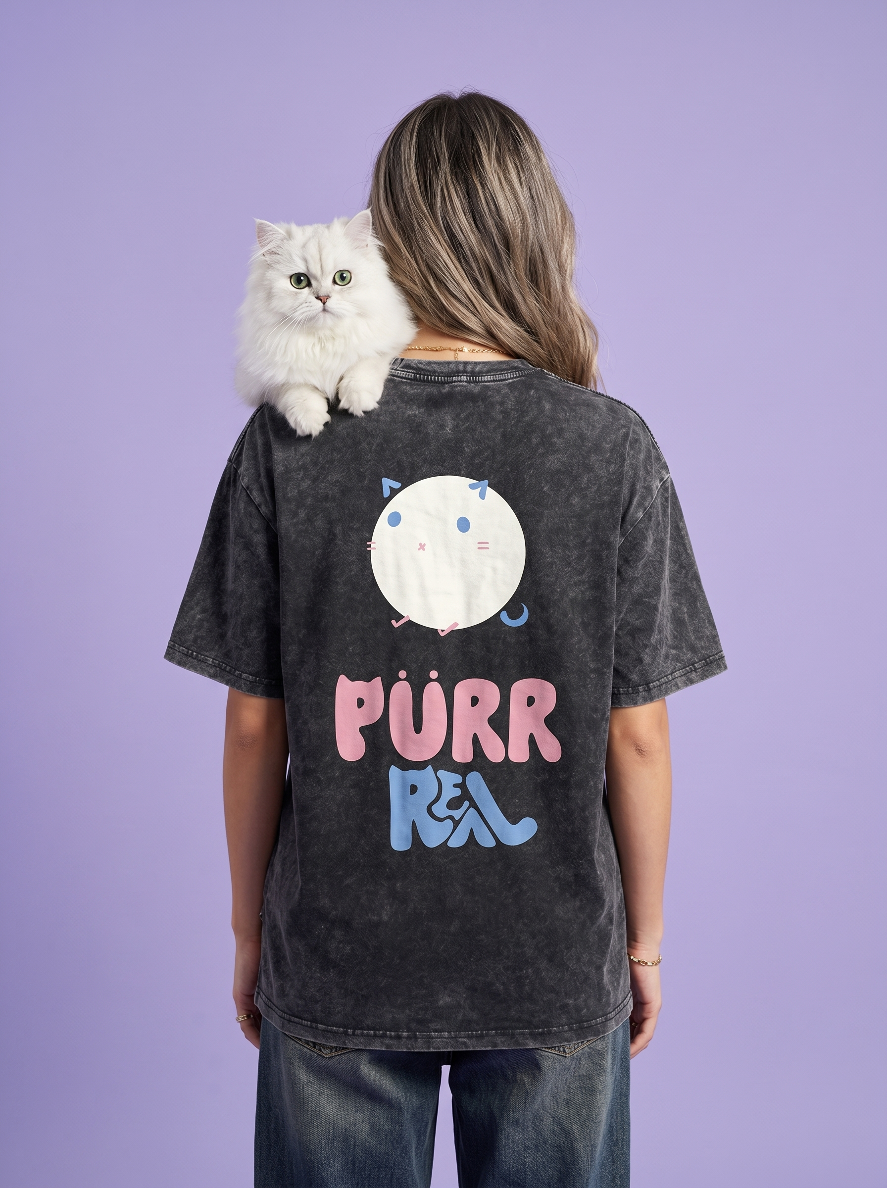 Purr Real Snow Washed Oversized T-Shirt