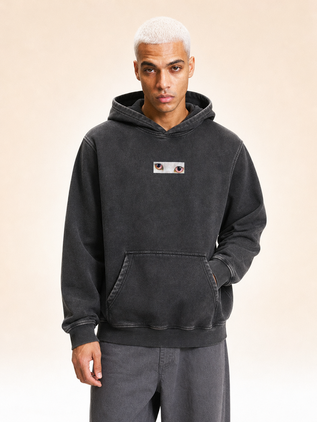 Cute To See Snow Unisex Wash Fleece Oversize Hoodie ( Orange Eyes )
