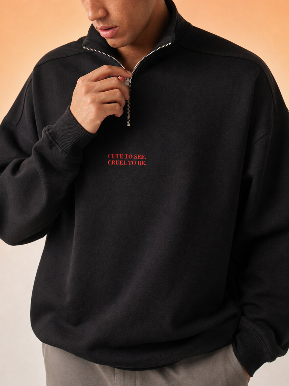Cute To See Unisex Half-Zip Rolled Edge Fleece Sweatshirt ( Orange Eyes )