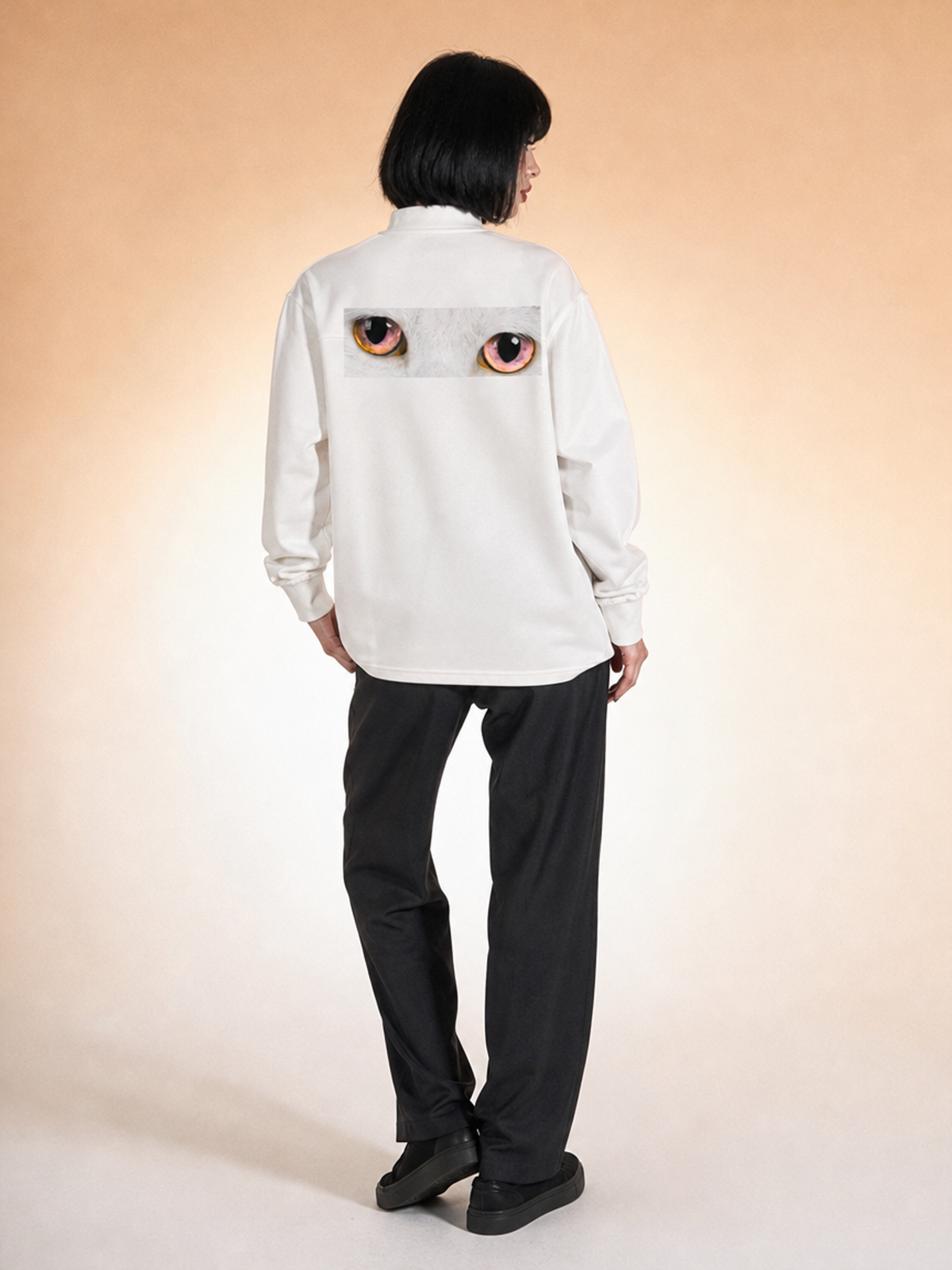 Cute To See Unisex Half-Zip Rolled Edge Fleece Sweatshirt ( Orange Eyes )