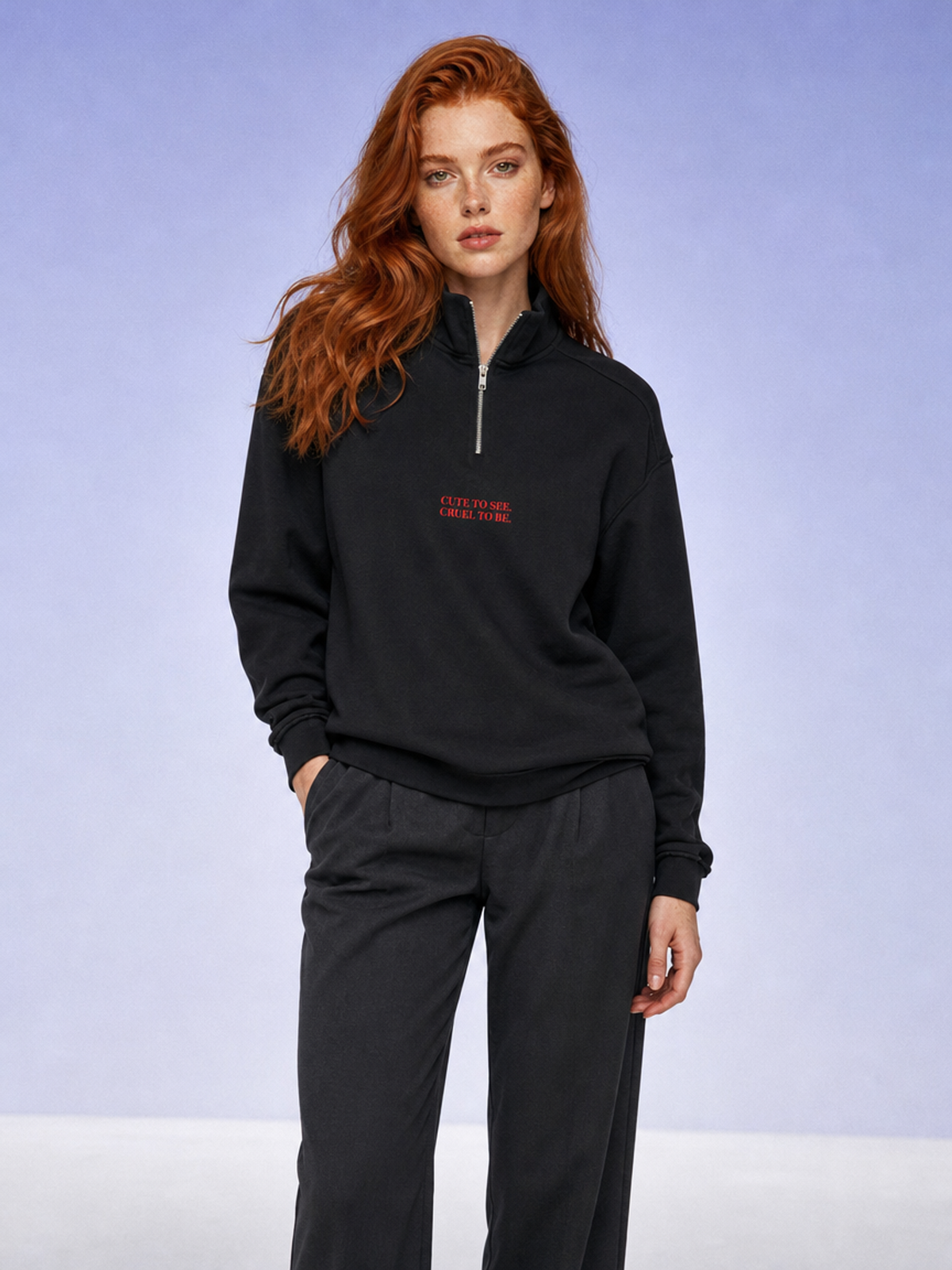 Cute To See Unisex Half-Zip Rolled Edge Fleece Sweatshirt ( Purple Eyes )