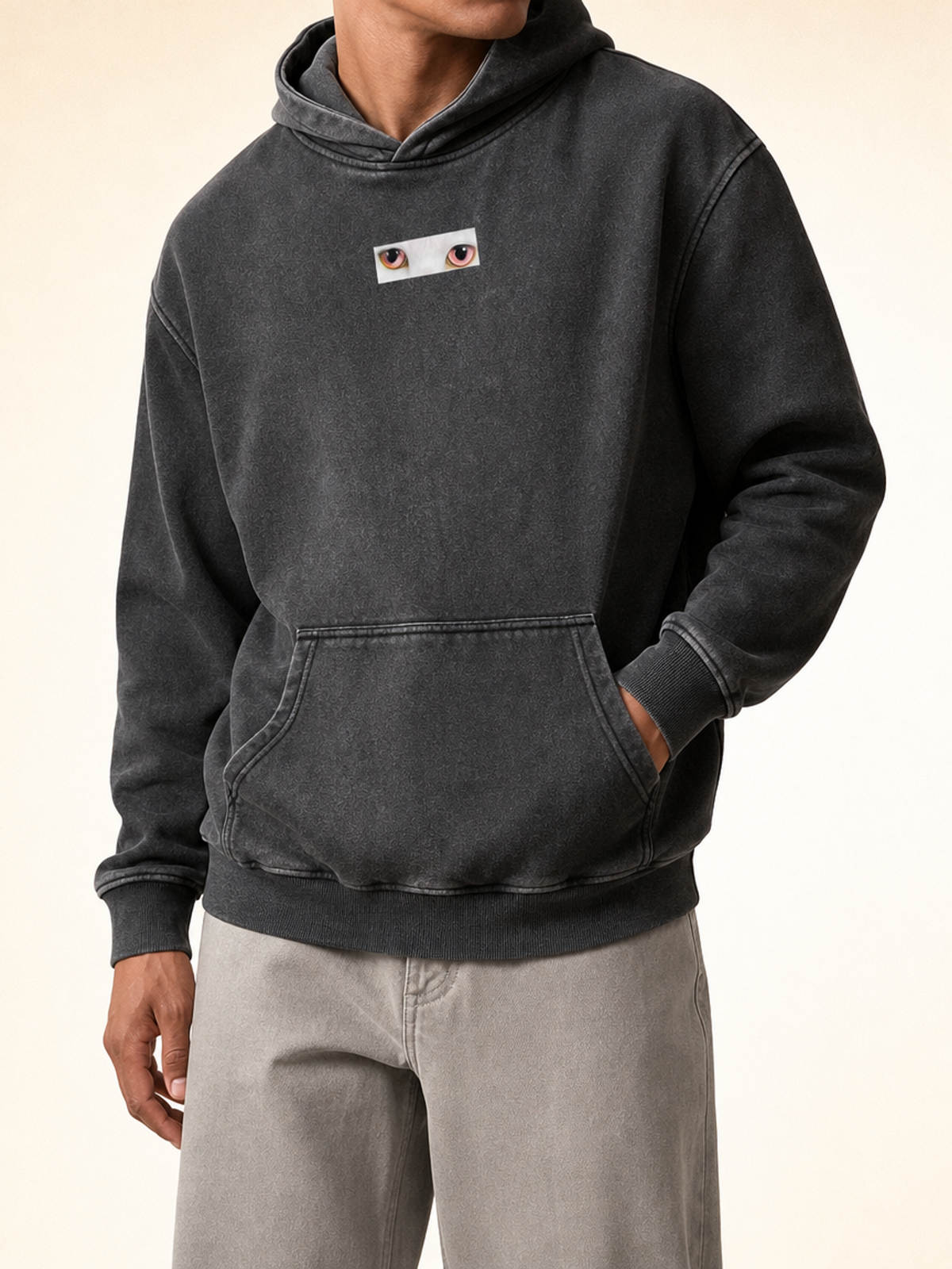 Cute To See Snow Unisex Wash Fleece Oversize Hoodie ( Orange Eyes )