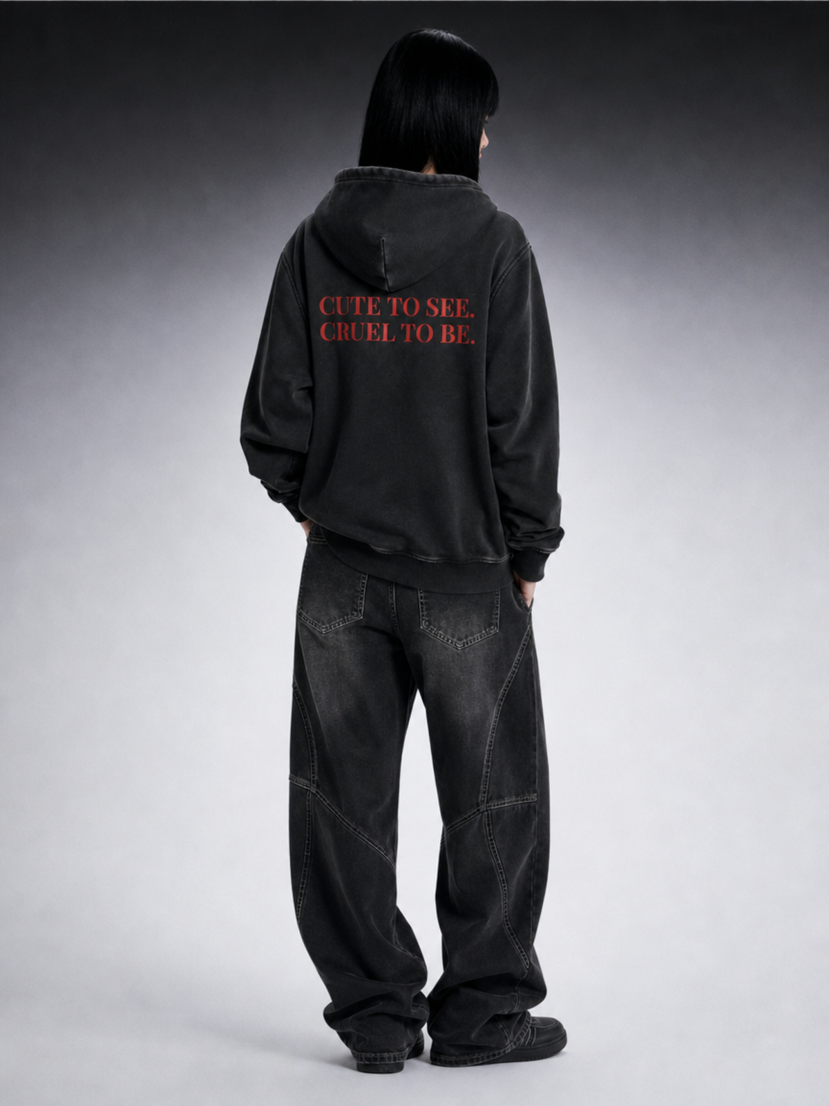 Cute To See Unisex Snow Wash Fleece Oversize Hoodie ( Purple Eyes )