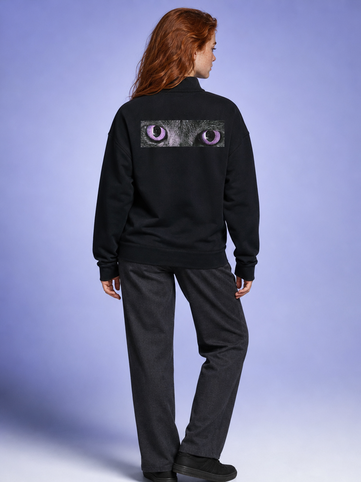 Cute To See Unisex Half-Zip Rolled Edge Fleece Sweatshirt ( Purple Eyes )
