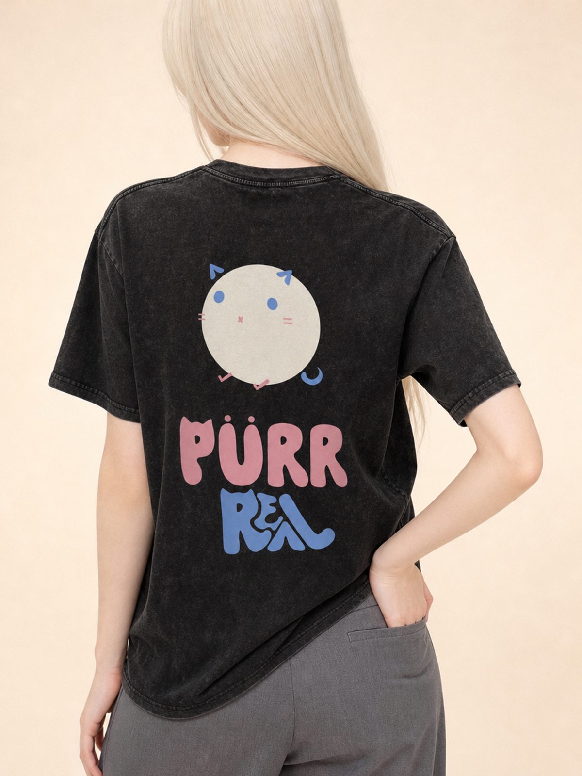 Purr Real Snow Washed Oversized T-Shirt