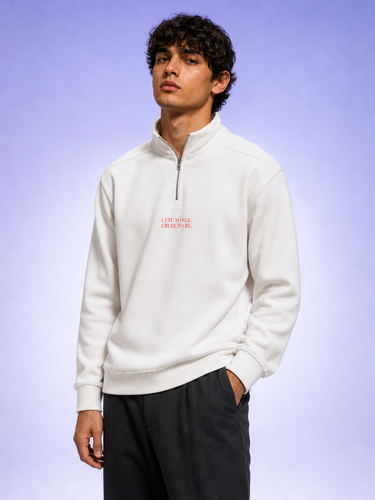 Cute To See Unisex Half-Zip Rolled Edge Fleece Sweatshirt ( Purple Eyes )
