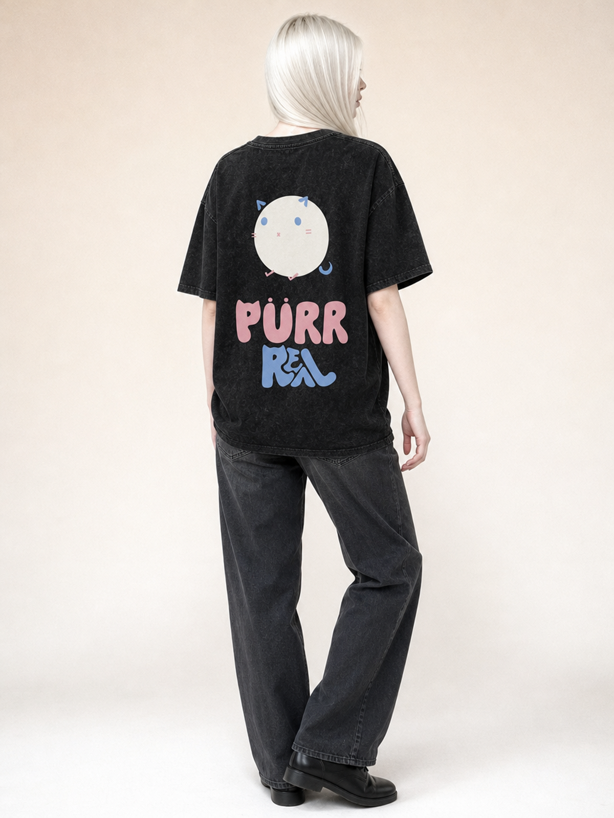 Purr Real Snow Washed Oversized T-Shirt