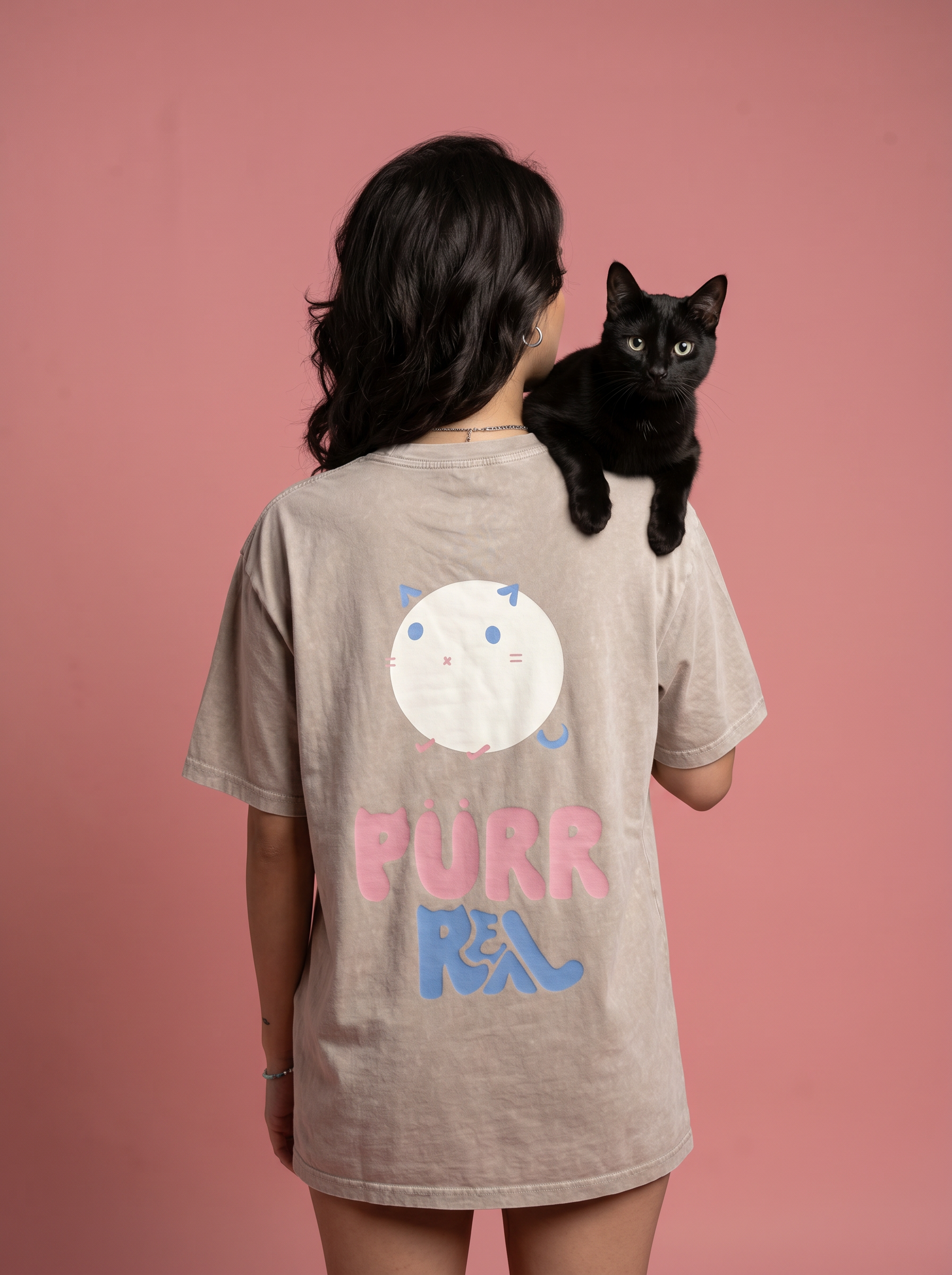 Purr Real Snow Washed Oversized T-Shirt