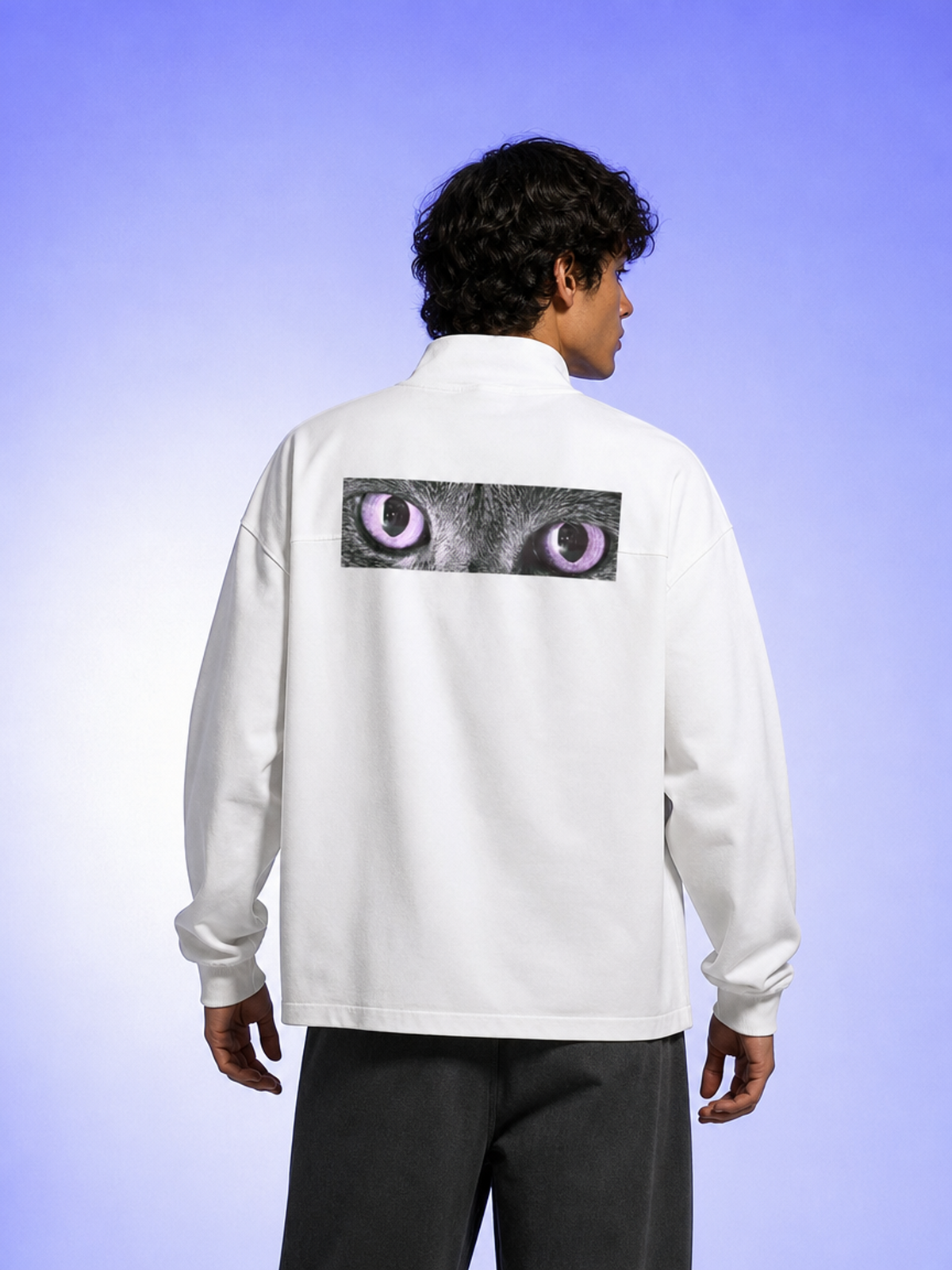 Cute To See Unisex Half-Zip Rolled Edge Fleece Sweatshirt ( Purple Eyes )